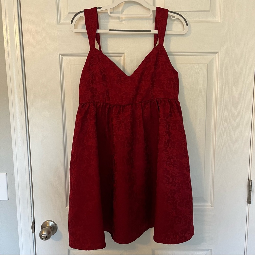 Altar’d State Crimson Red Floral Jacquard Sleeveless Dress (M)